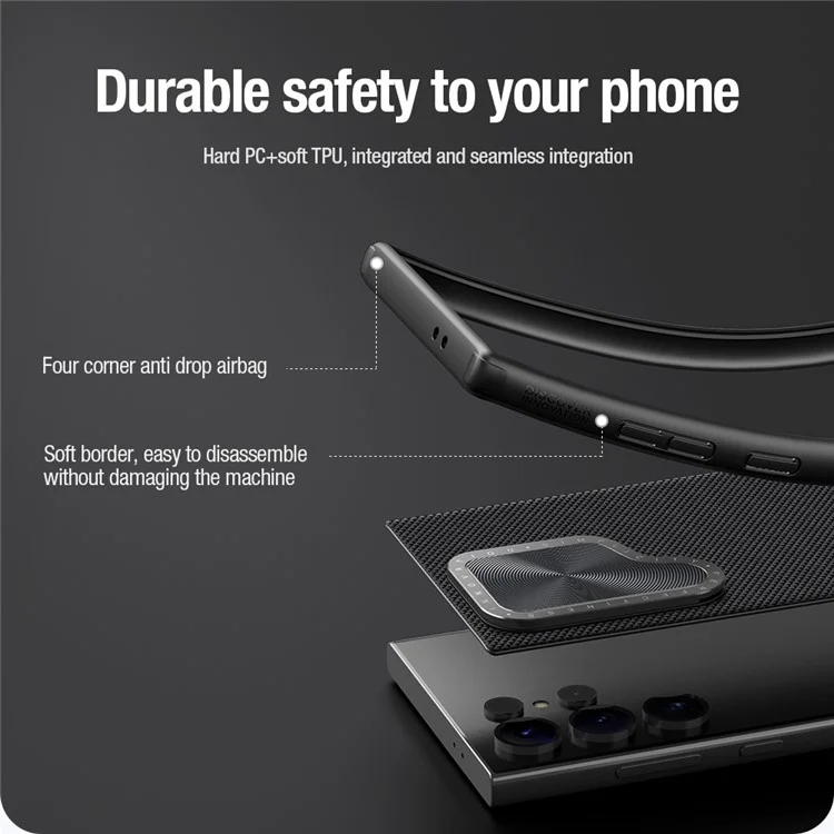 NILLKIN For Samsung Galaxy S24 Ultra Cell Phone Cases PC+TPU Textured Prop Protective Cover with Lens Lid
