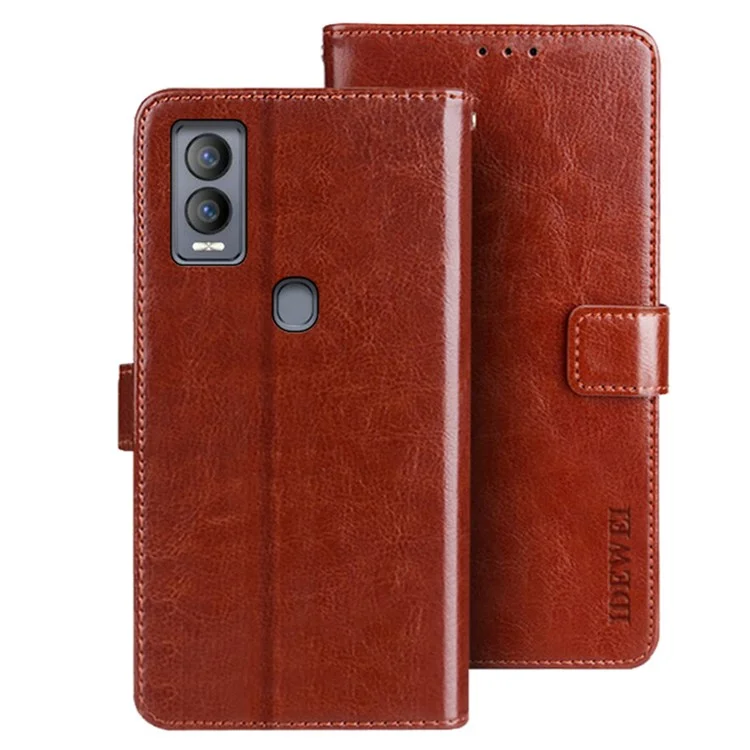 IDEWEI Per Cricket Magic 5G Phone Case Antiurto Custodia in Pelle PU con Supporto - Marrone