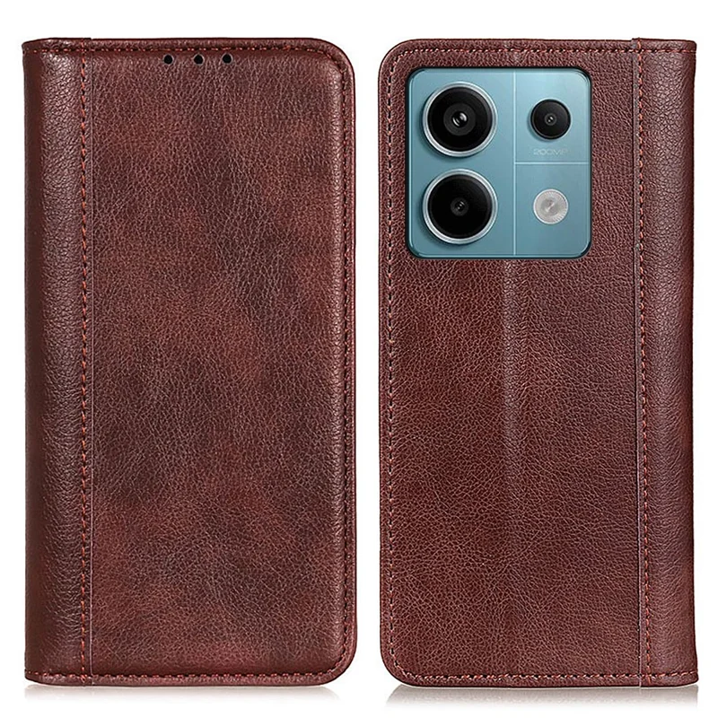 For Xiaomi Redmi Note 13 Pro 5G / Poco X6 5G Case Litchi Texture Split Leather Cell Phone Cover - Brown