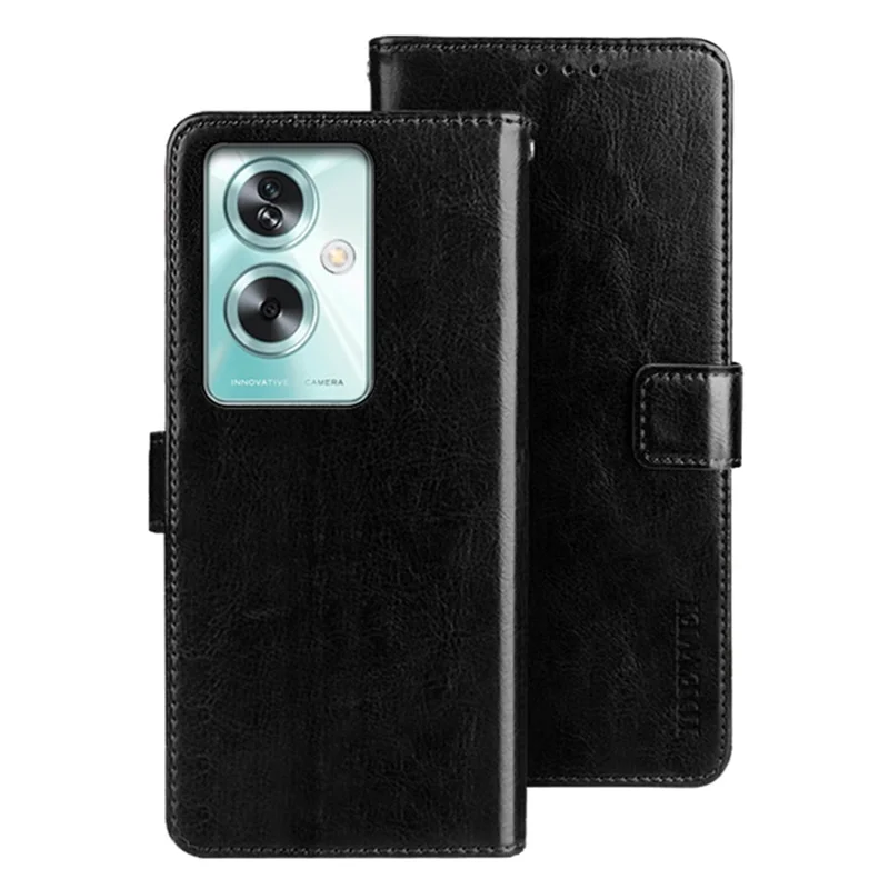 IDEWEI For Oppo A79 5G Case PU Leather Wallet Phone Cover Crazy Horse Texture Phone Shell - Black