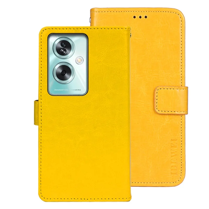 IDEWEI For Oppo A79 5G Case PU Leather Wallet Phone Cover Crazy Horse Texture Phone Shell - Yellow