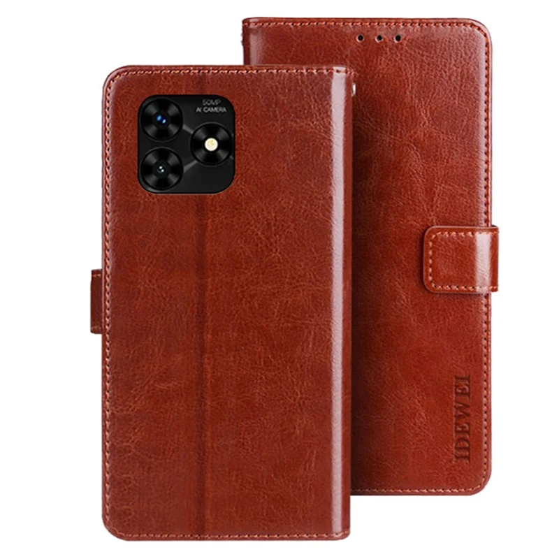 IDEWEI для Umidigi G5A Магнитный чехол Crazy Horse Texture Flip Leather Wallet Phone Cover - Коричневый
