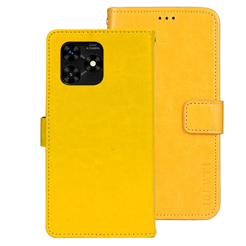 IDEWEI For Umidigi G5A Magnetic Case Crazy Horse Texture Flip Leather Wallet Phone Cover - Yellow