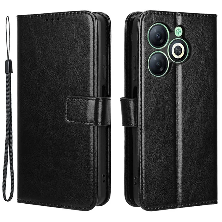 For Infinix Smart 8 4G X6525 / Smart 8 HD 4G Phone Case PU Leather Crazy Horse Texture Wallet Cover - Black