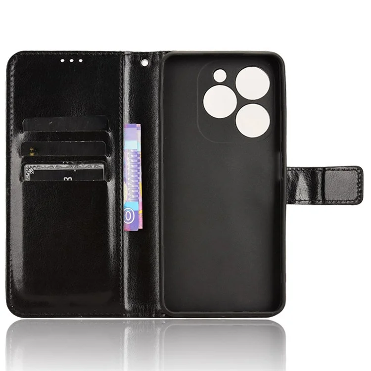 For Infinix Smart 8 4G X6525 / Smart 8 HD 4G Phone Case PU Leather Crazy Horse Texture Wallet Cover - Black
