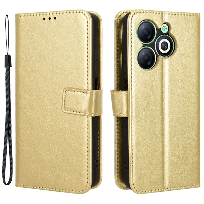 For Infinix Smart 8 4G X6525 / Smart 8 HD 4G Phone Case PU Leather Crazy Horse Texture Wallet Cover - Gold