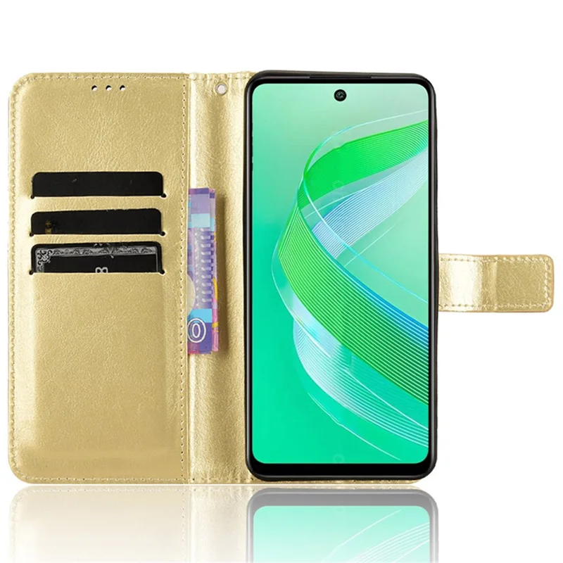 For Infinix Smart 8 4G X6525 / Smart 8 HD 4G Phone Case PU Leather Crazy Horse Texture Wallet Cover - Gold