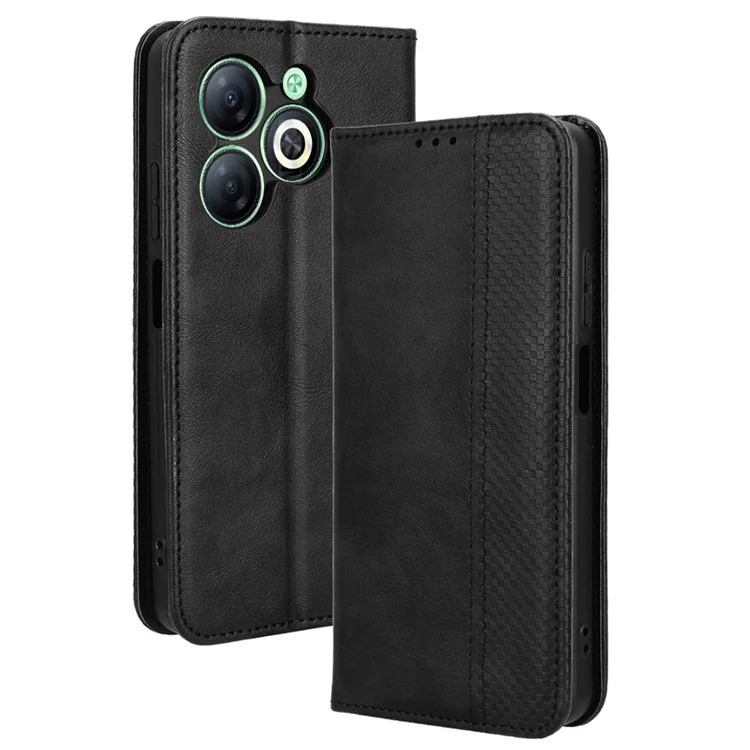 For Infinix Smart 8 4G X6525 / Smart 8 HD 4G Retro PU Leather Phone Case Wallet Stand Cover - Black