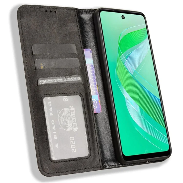 For Infinix Smart 8 4G X6525 / Smart 8 HD 4G Retro PU Leather Phone Case Wallet Stand Cover - Black