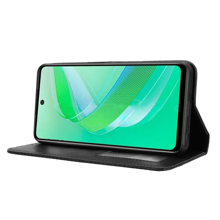 For Infinix Smart 8 4G X6525 / Smart 8 HD 4G Retro PU Leather Phone Case Wallet Stand Cover - Black