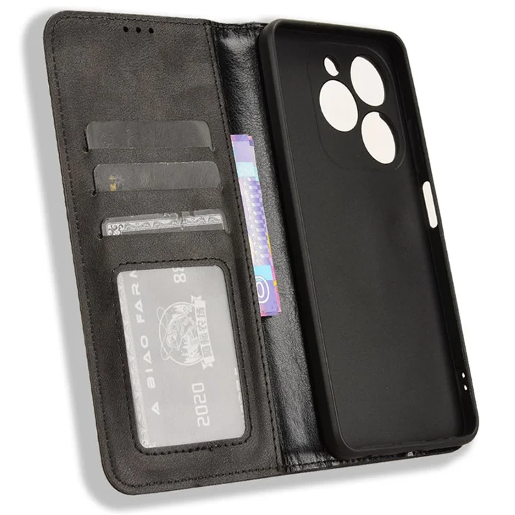For Infinix Smart 8 4G X6525 / Smart 8 HD 4G Retro PU Leather Phone Case Wallet Stand Cover - Black