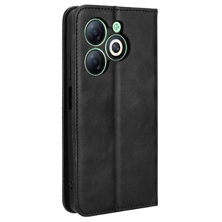 For Infinix Smart 8 4G X6525 / Smart 8 HD 4G Retro PU Leather Phone Case Wallet Stand Cover - Black
