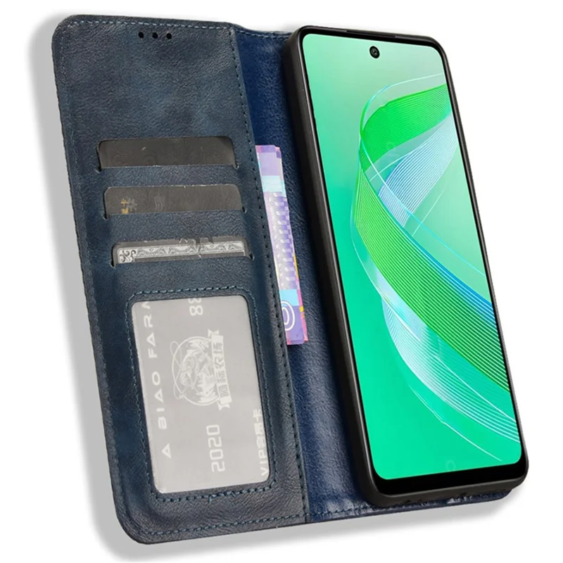 For Infinix Smart 8 4G X6525 / Smart 8 HD 4G Retro PU Leather Phone Case Wallet Stand Cover - Blue