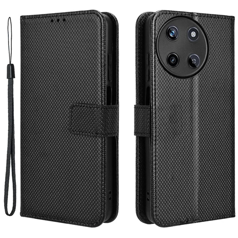 Para Realme 11 4G (159,9x73,3x7,95mm) Capa de Celular Carteira de Couro PU Flip Folio - Preto