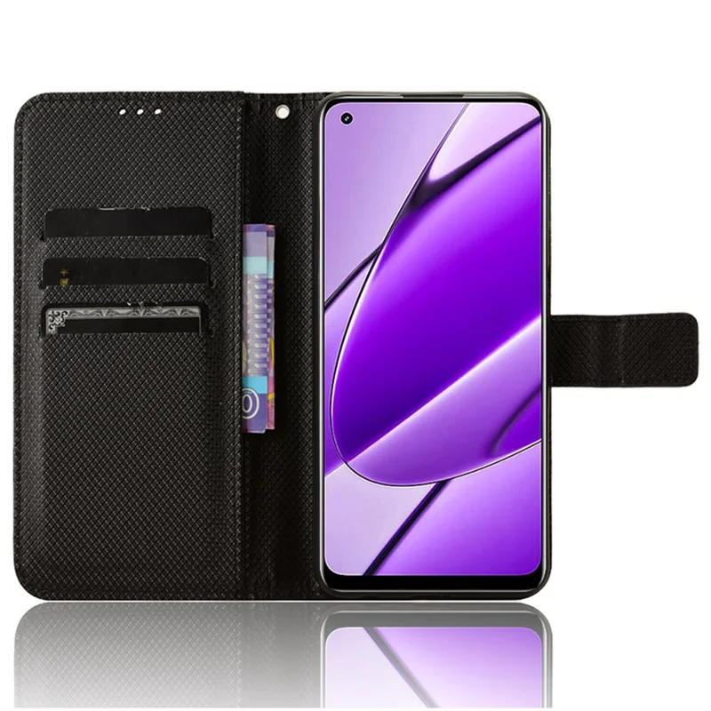 Para Realme 11 4G (159,9x73,3x7,95mm) Capa de Celular Carteira de Couro PU Flip Folio - Preto