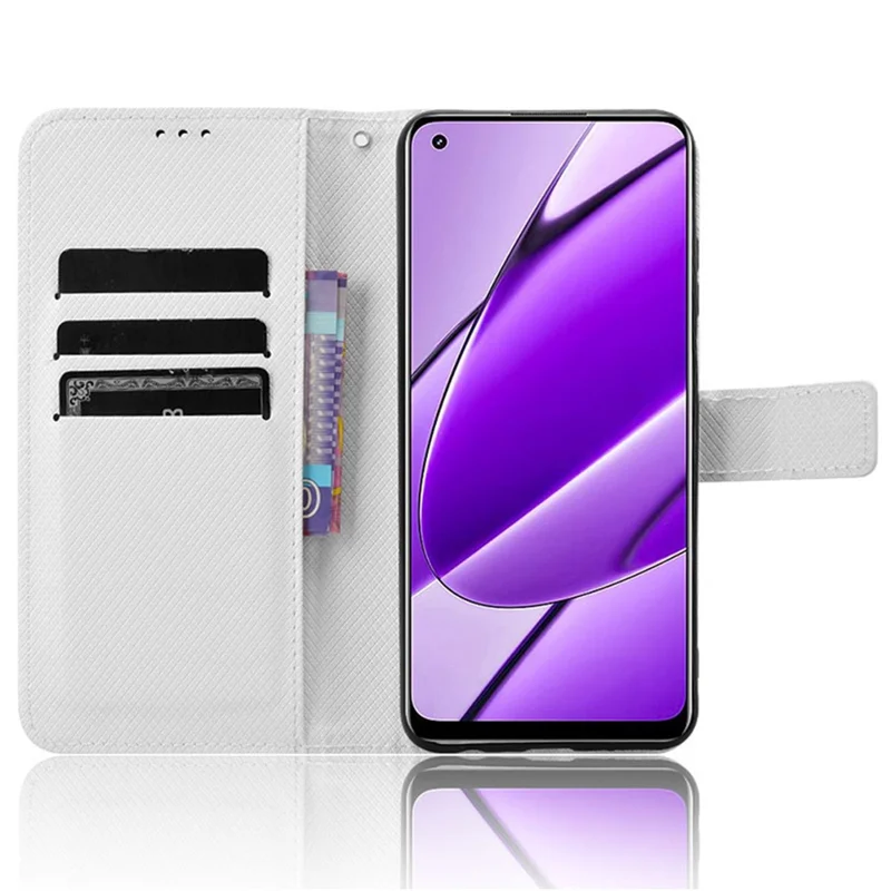 For Realme 11 4G (159.9x73.3x7.95mm) Phone Case PU Leather Wallet Flip Folio Cover - White