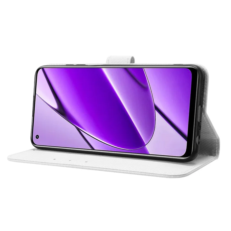 For Realme 11 4G (159.9x73.3x7.95mm) Phone Case PU Leather Wallet Flip Folio Cover - White