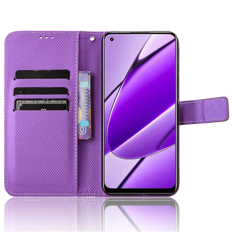 For Realme 11 4G (159.9x73.3x7.95mm) Phone Case PU Leather Wallet Flip Folio Cover - Purple
