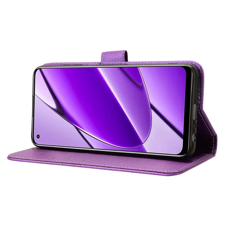 For Realme 11 4G (159.9x73.3x7.95mm) Phone Case PU Leather Wallet Flip Folio Cover - Purple