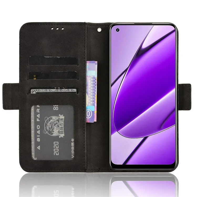 Para Realme 11 4G (159.9x73.3x7.95mm) Funda de Cartera de Piel Sintética con Múltiples Ranuras para Tarjetas Funda de Teléfono - Negro