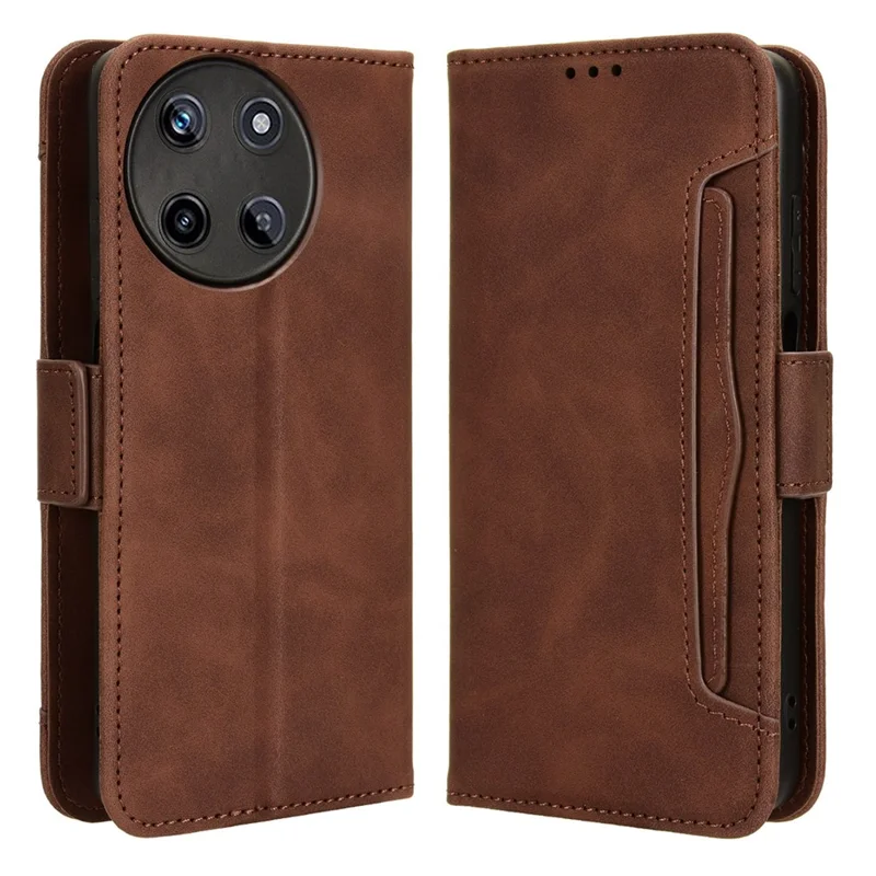 For Realme 11 4G (159.9x73.3x7.95mm) Wallet Case PU Leather Multiple Card Slots  Phone Cover - Brown
