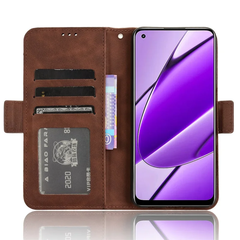 For Realme 11 4G (159.9x73.3x7.95mm) Wallet Case PU Leather Multiple Card Slots  Phone Cover - Brown