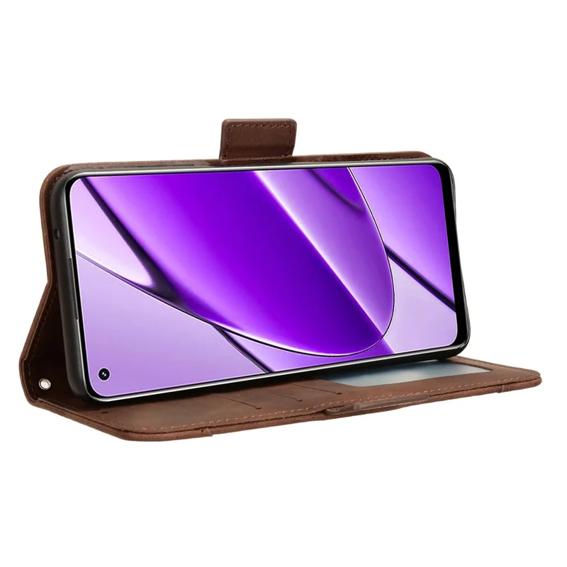 For Realme 11 4G (159.9x73.3x7.95mm) Wallet Case PU Leather Multiple Card Slots  Phone Cover - Brown
