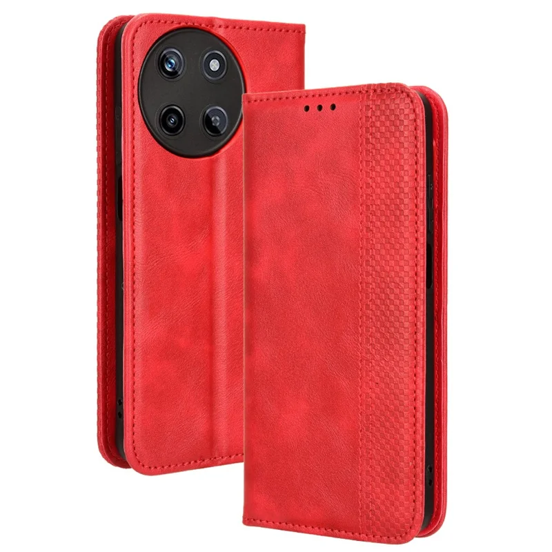 For Realme 11 4G (159.9x73.3x7.95mm) Cell Phone Cases Retro PU Leather Wallet Stand Cover - Red