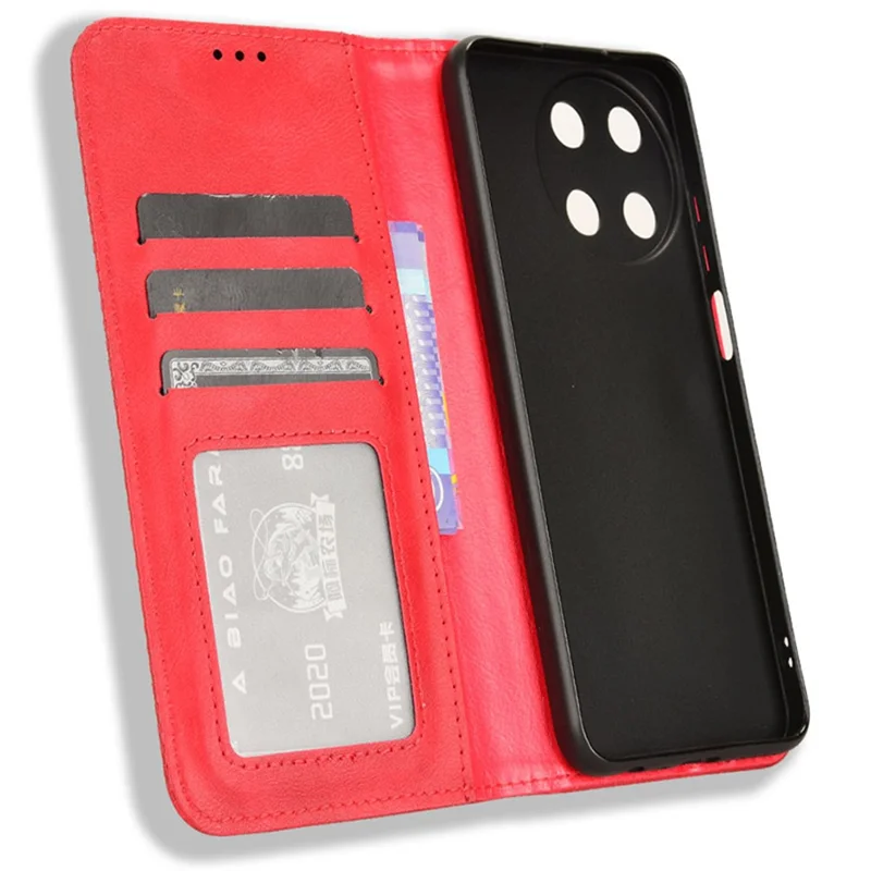 For Realme 11 4G (159.9x73.3x7.95mm) Cell Phone Cases Retro PU Leather Wallet Stand Cover - Red