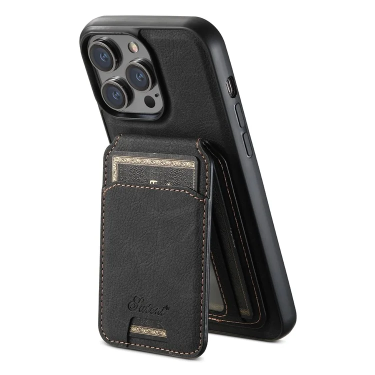SUTENI H16 For iPhone 13 Pro Max 6.7 inch Magnetic Cases PU+TPU Card Holder Phone Cover Compatible with MagSafe - Black