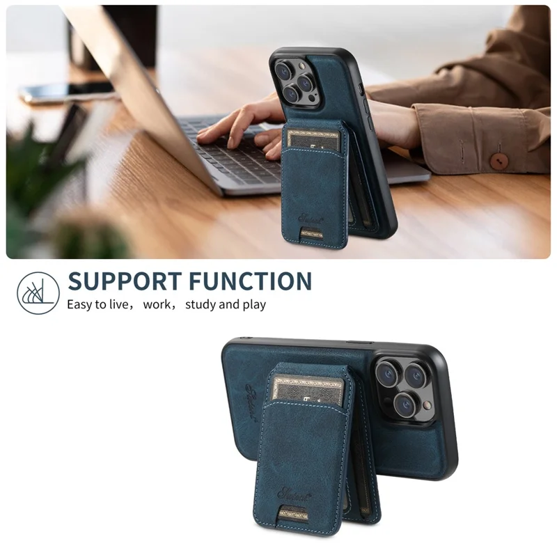 SUTENI H16 Чехол для iPhone 15 Pro Max Litchi Texture PU Leather+TPU Phone Shell Compatible with MagSafe - Синий