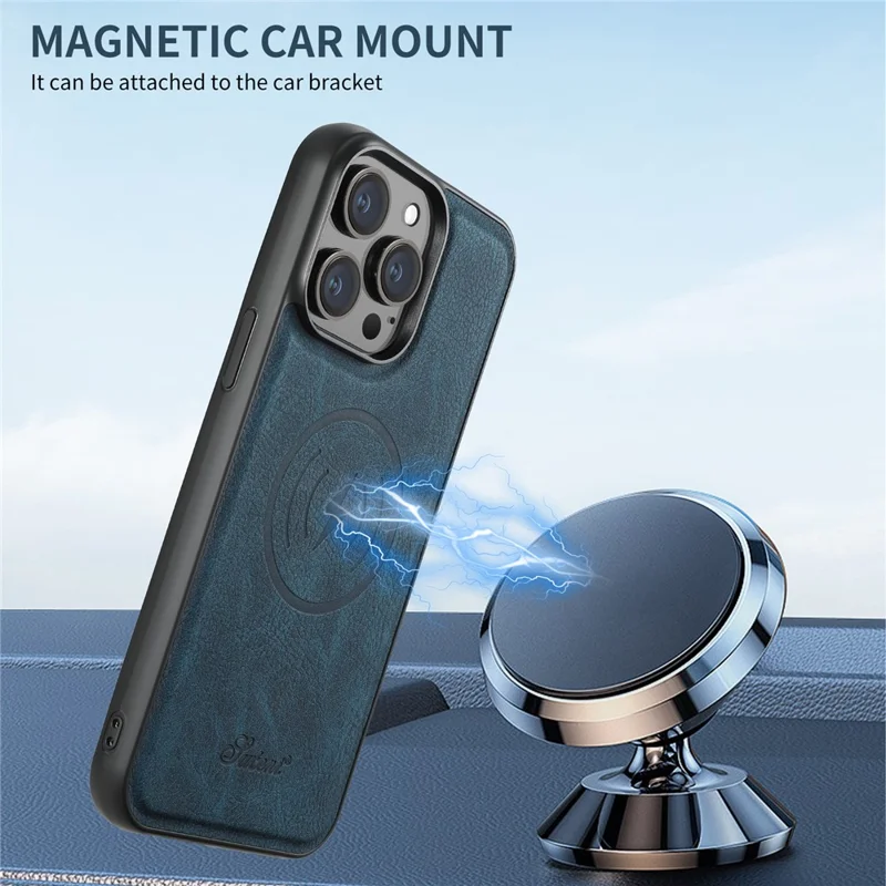 SUTENI H16 Чехол для iPhone 15 Pro Max Litchi Texture PU Leather+TPU Phone Shell Compatible with MagSafe - Синий