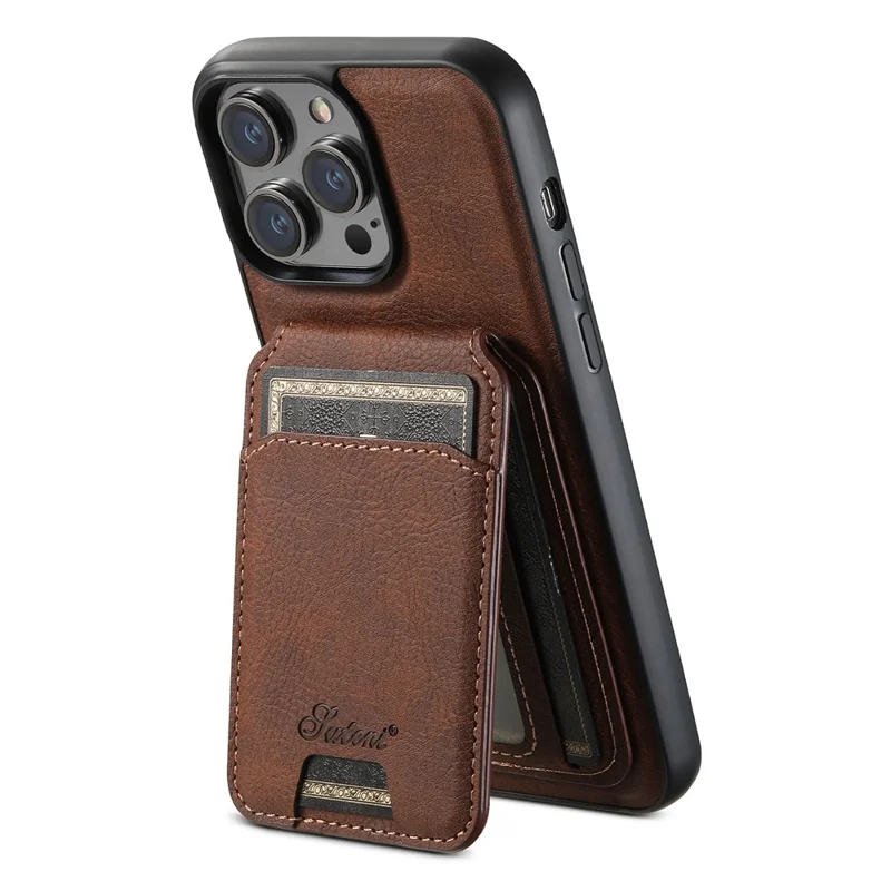 SUTENI H16 For iPhone 15 Pro Max Case Litchi Texture PU Leather+TPU Phone Shell Compatible with MagSafe - Brown