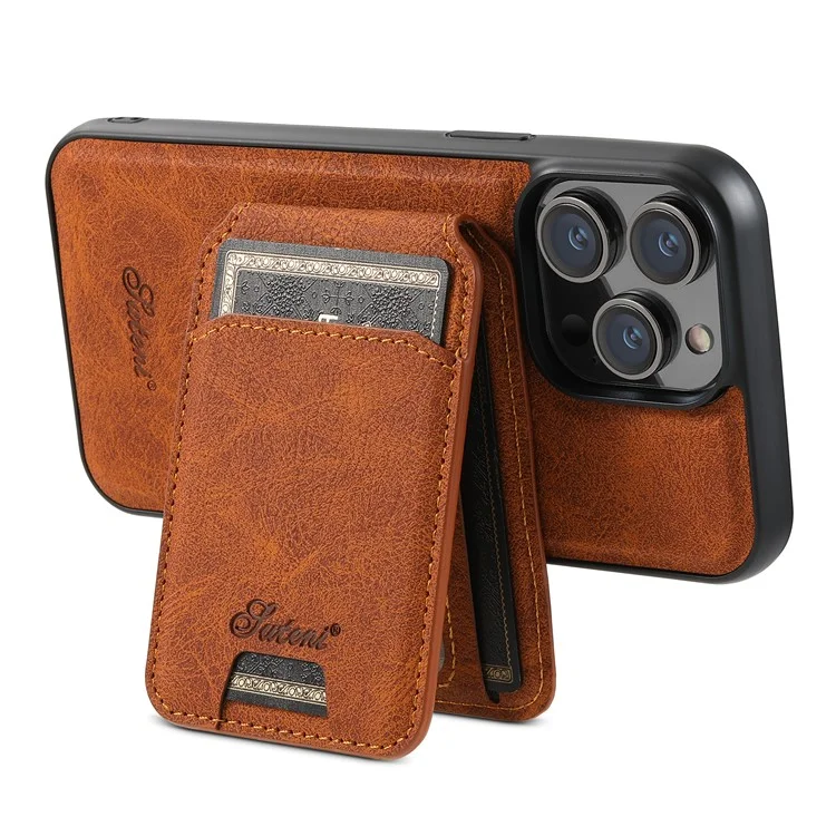 SUTENI H16 For iPhone 14 Pro Max Magnetic Case PU+TPU Anti-fall Detachable Phone Cover - Khaki