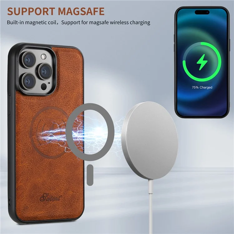 SUTENI H16 For iPhone 14 Pro Max Magnetic Case PU+TPU Anti-fall Detachable Phone Cover - Khaki
