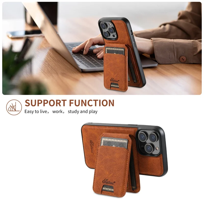 SUTENI H16 For iPhone 14 Pro Max Magnetic Case PU+TPU Anti-fall Detachable Phone Cover - Khaki