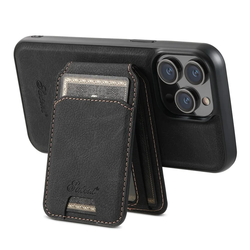 SUTENI H16 For iPhone 14 Pro Max Magnetic Case PU+TPU Anti-fall Detachable Phone Cover - Black
