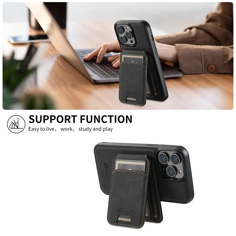 SUTENI H16 For iPhone 14 Pro Max Magnetic Case PU+TPU Anti-fall Detachable Phone Cover - Black