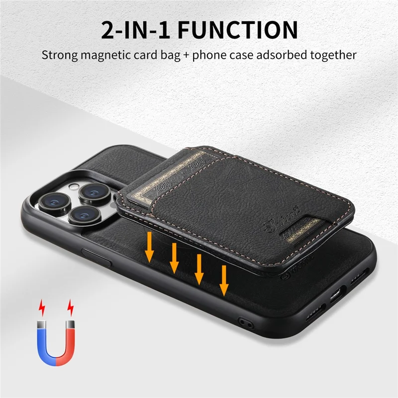 SUTENI H16 For iPhone 14 Pro Max Magnetic Case PU+TPU Anti-fall Detachable Phone Cover - Black