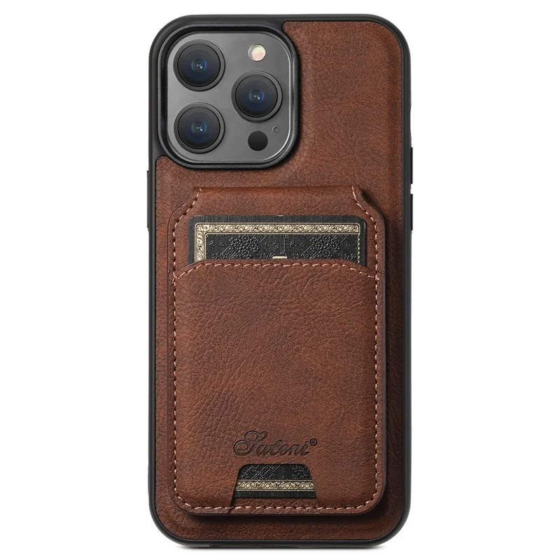 SUTENI H16 For iPhone 14 Pro Case Detachable Imprint Magnetic PU Leather Phone Shell - Brown