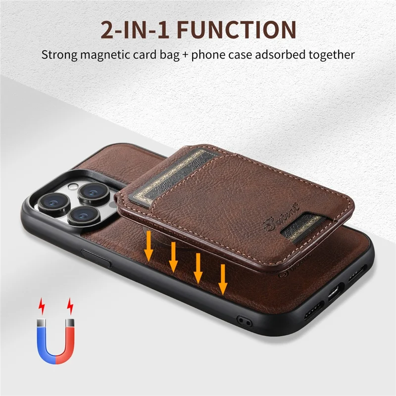 SUTENI H16 For iPhone 14 Pro Case Detachable Imprint Magnetic PU Leather Phone Shell - Brown