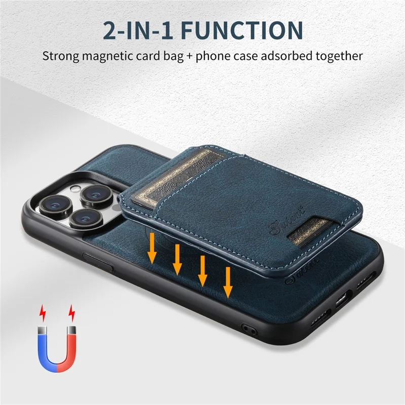 SUTENI H16 For iPhone 14 Pro Case Detachable Imprint Magnetic PU Leather Phone Shell - Blue