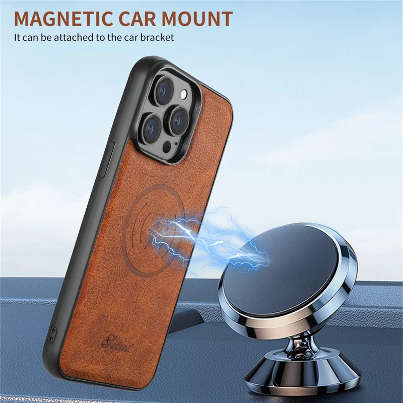 SUTENI H16 For iPhone 13 Pro 6.1 inch Cell Phone Cases Magnetic PU Leather Kickstand Protective Shell - Khaki