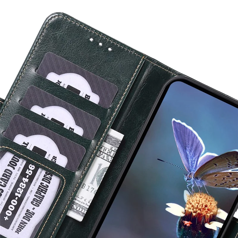 ABEEL For Xiaomi Redmi Note 13 5G / 13 5G (China) Cell Phone Cases Wallet Crazy Horse Texture Leather Shell - Green