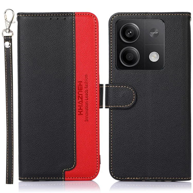 KHAZNEH For Xiaomi Redmi Note 13 5G / 13 5G (China) Cell Phone Case RFID Blocking Litchi Texture Protective Cover - Black