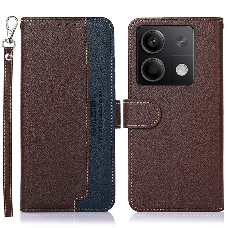 KHAZNEH For Xiaomi Redmi Note 13 5G / 13 5G (China) Cell Phone Case RFID Blocking Litchi Texture Protective Cover - Brown