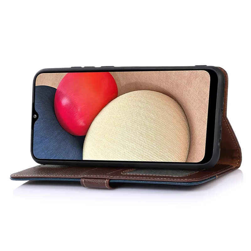 KHAZNEH For Xiaomi Redmi Note 13 5G / 13 5G (China) Cell Phone Case RFID Blocking Litchi Texture Protective Cover - Brown