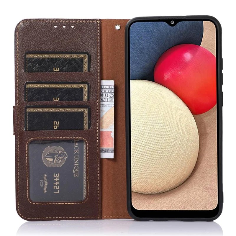 KHAZNEH For Xiaomi Redmi Note 13 5G / 13 5G (China) Cell Phone Case RFID Blocking Litchi Texture Protective Cover - Brown