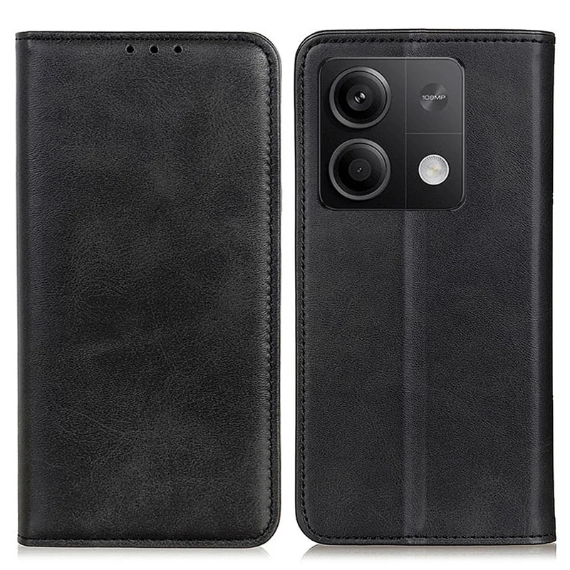 Pour Xiaomi Redmi Note 13 5G / 13 5G (Chine) Étui de téléphone magnétique en cuir fendu avec texture de cuir de vache - Noir