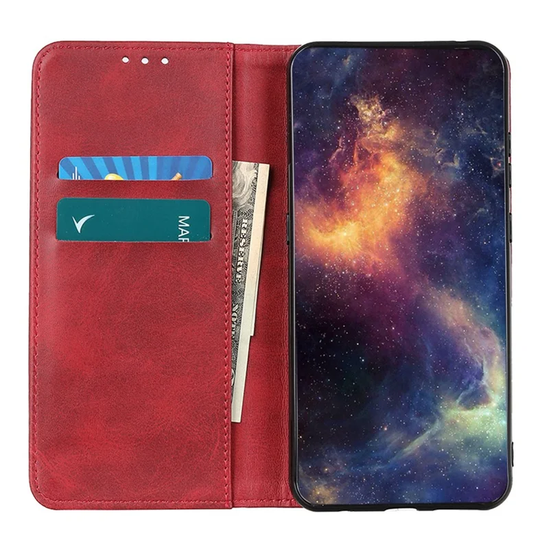 For Xiaomi Redmi Note 13 5G / 13 5G (China) Magnetic Phone Case Split Leather Cowhide Texture Wallet Cover - Red